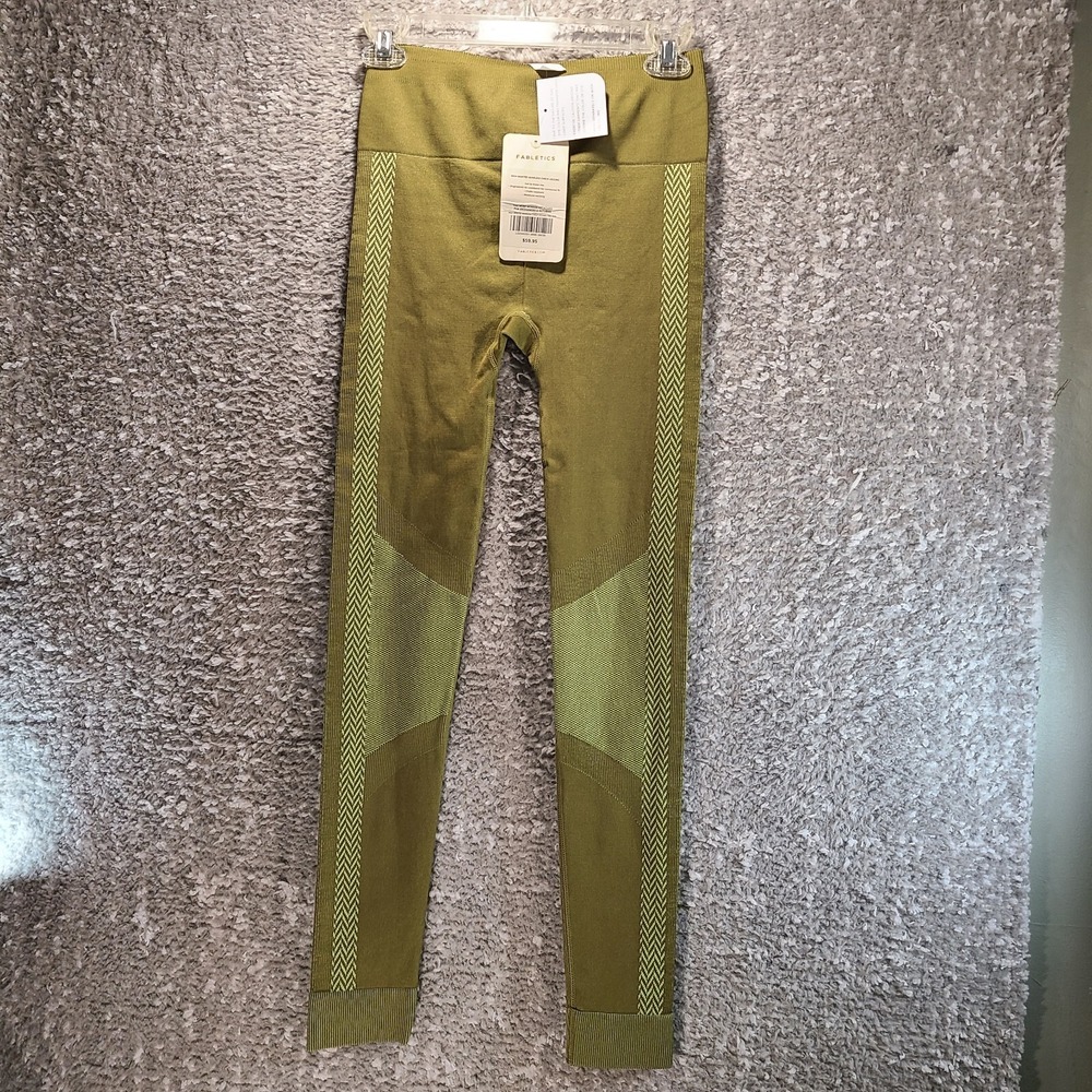 Fabletics Mid-Rise SeamlessLeggings Green Chevron Tall S, Sporty Training NWT